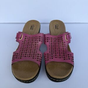 Clarks Pink Laser-Cut Slide Sandals